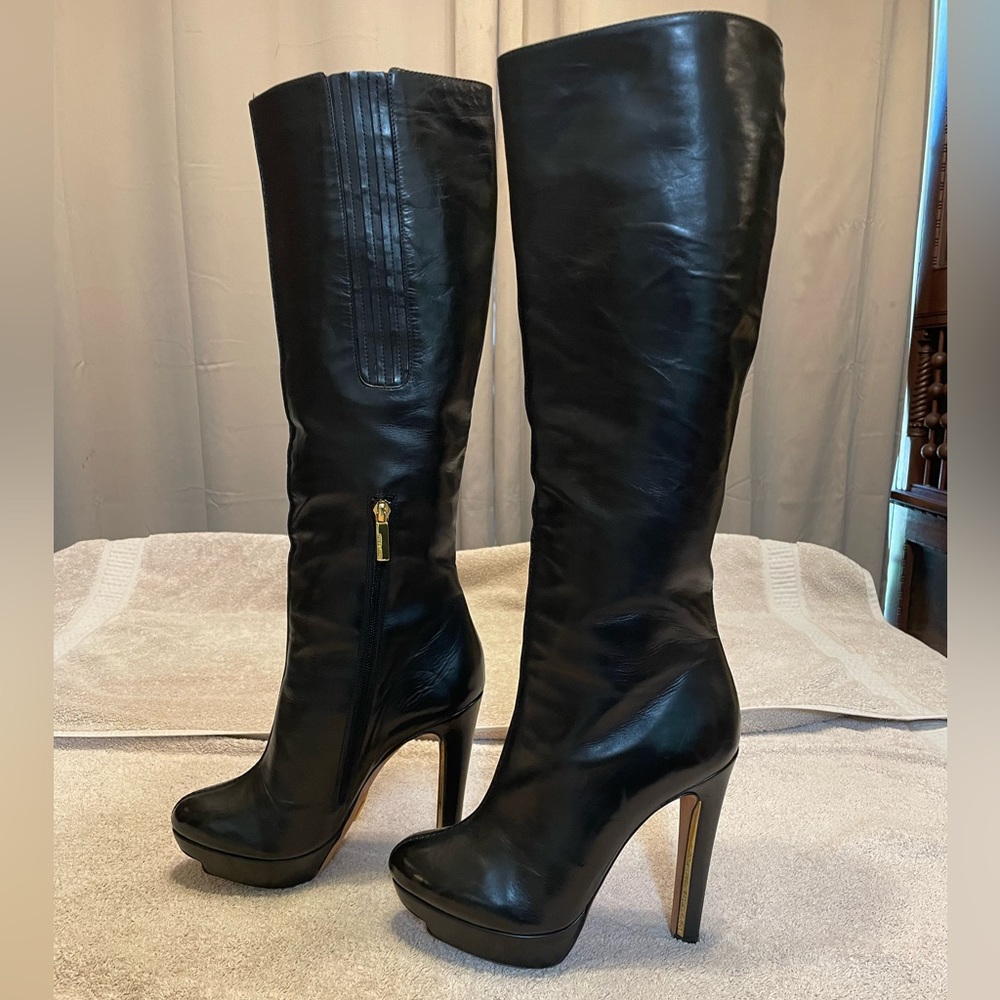 Herve Leger Barlett’d Black Platform Knee High Boots 40.5 / 9.5